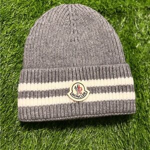 Moncler Gray and White Beanie